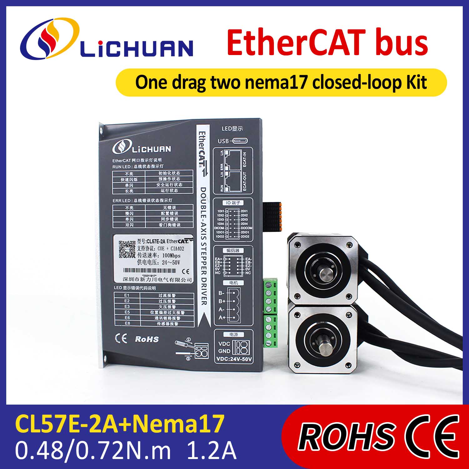 Kit de pilotes de moteur pas à pas en boucle fermée EtherCAT 2 phases Nema17 2 axes CC