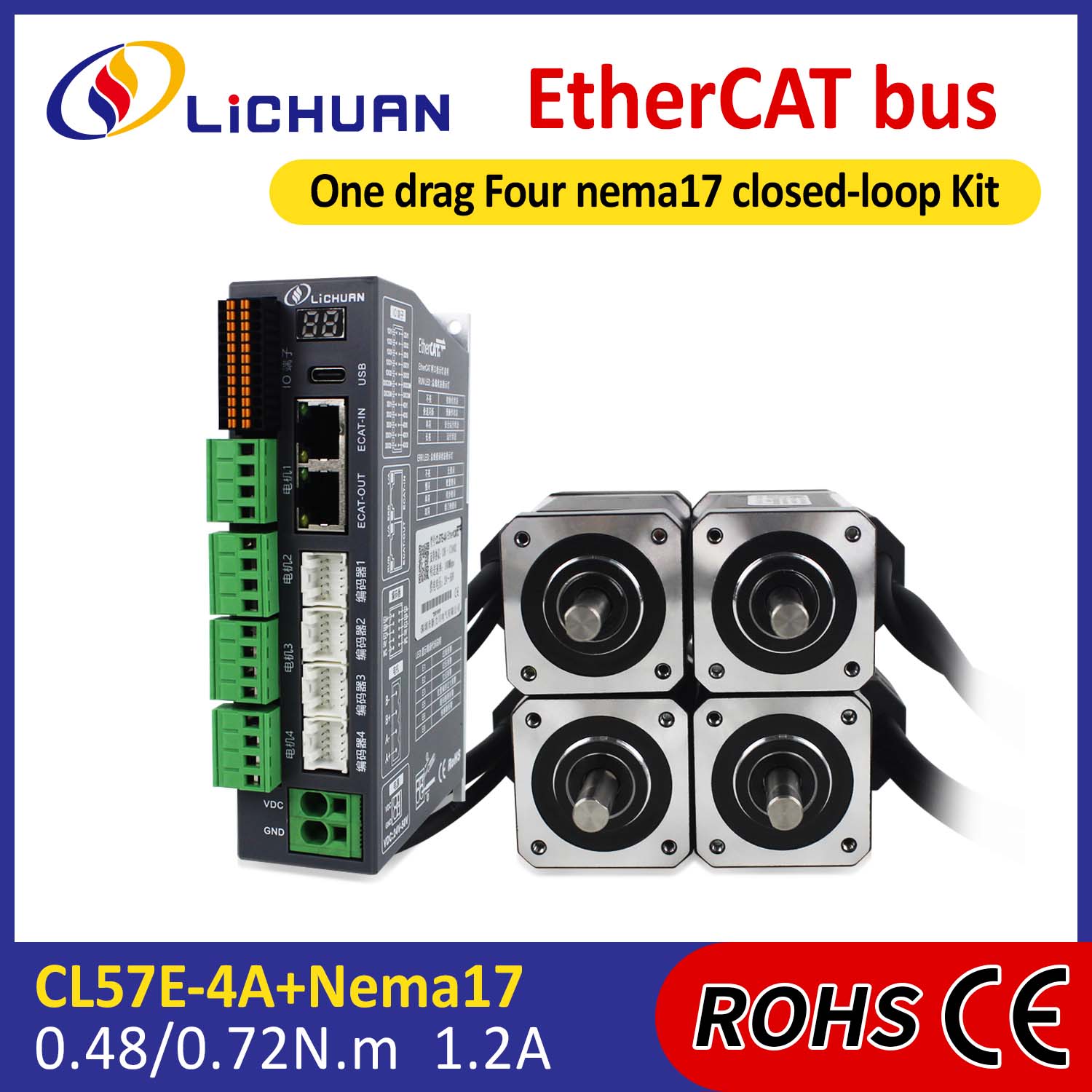Kit de pilotes de moteur pas à pas en boucle fermée EtherCAT 2 phases Nema17 4 axes CC
