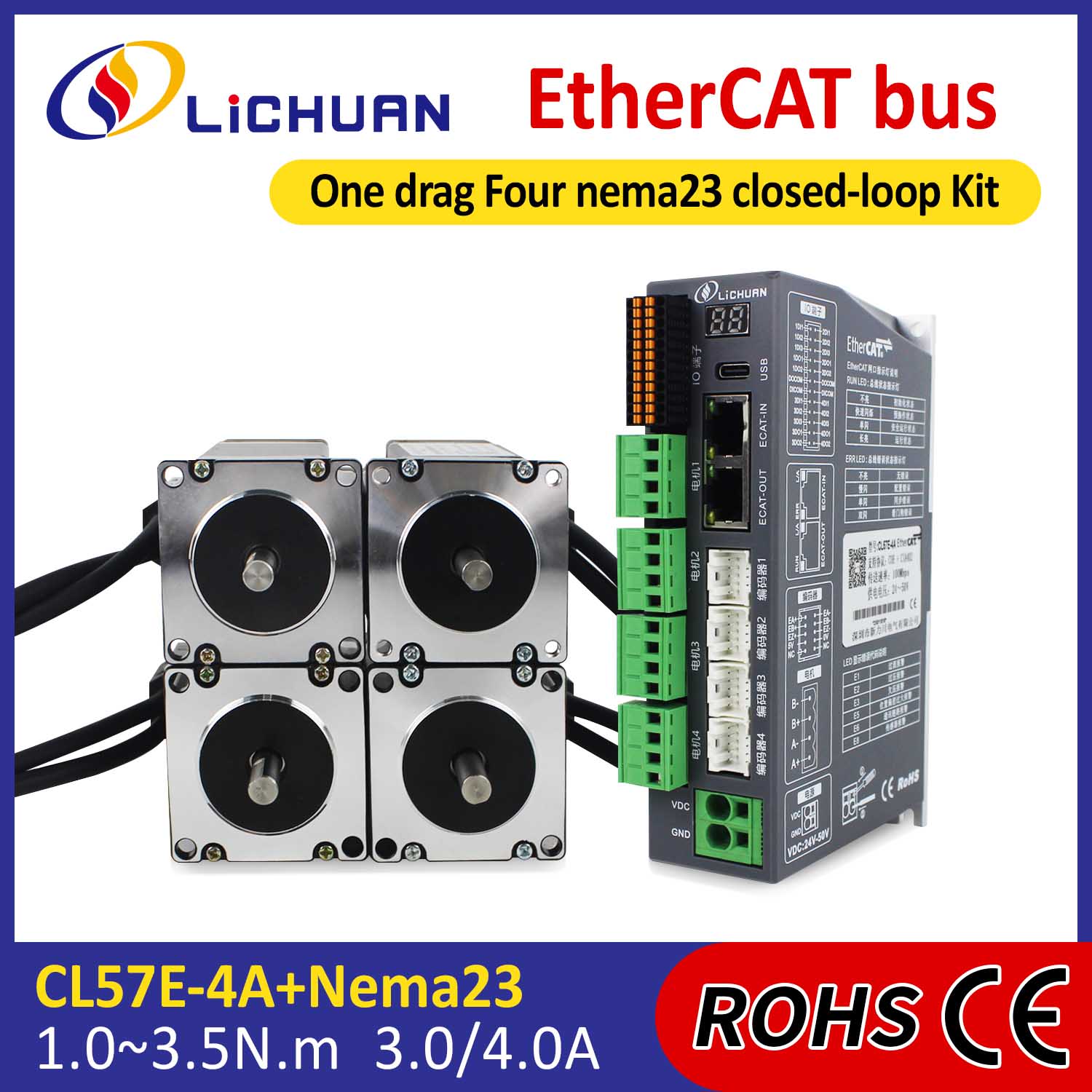 Kit de pilotes de moteur pas à pas en boucle fermée EtherCAT 2 phases Nema23 4 axes CC