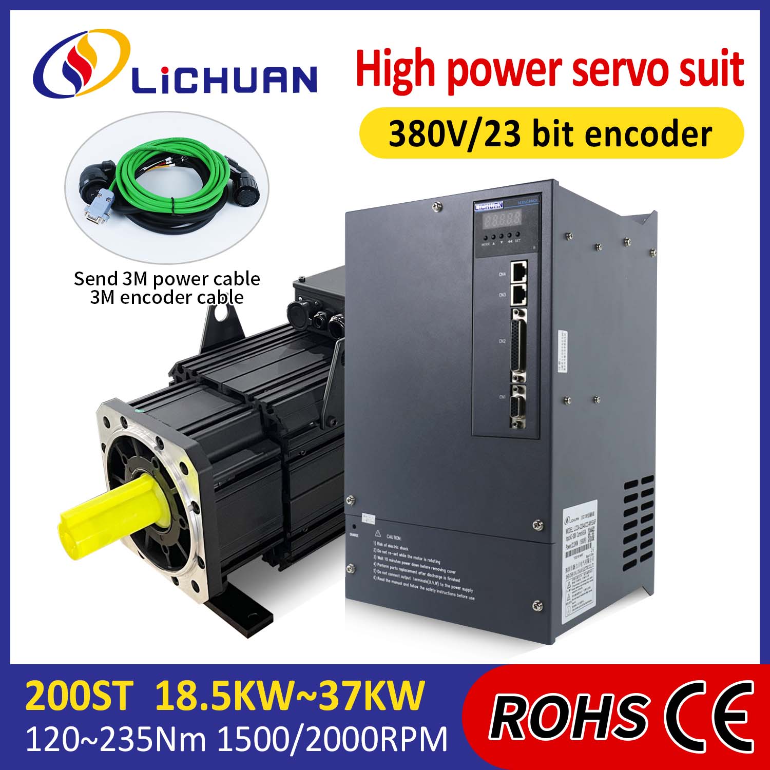 Kit de pilotes de servomoteur à courant alternatif Lichuan haute puissance 140N.m 22KW AC380V 44.7A 1500/2000 tr/min IP65