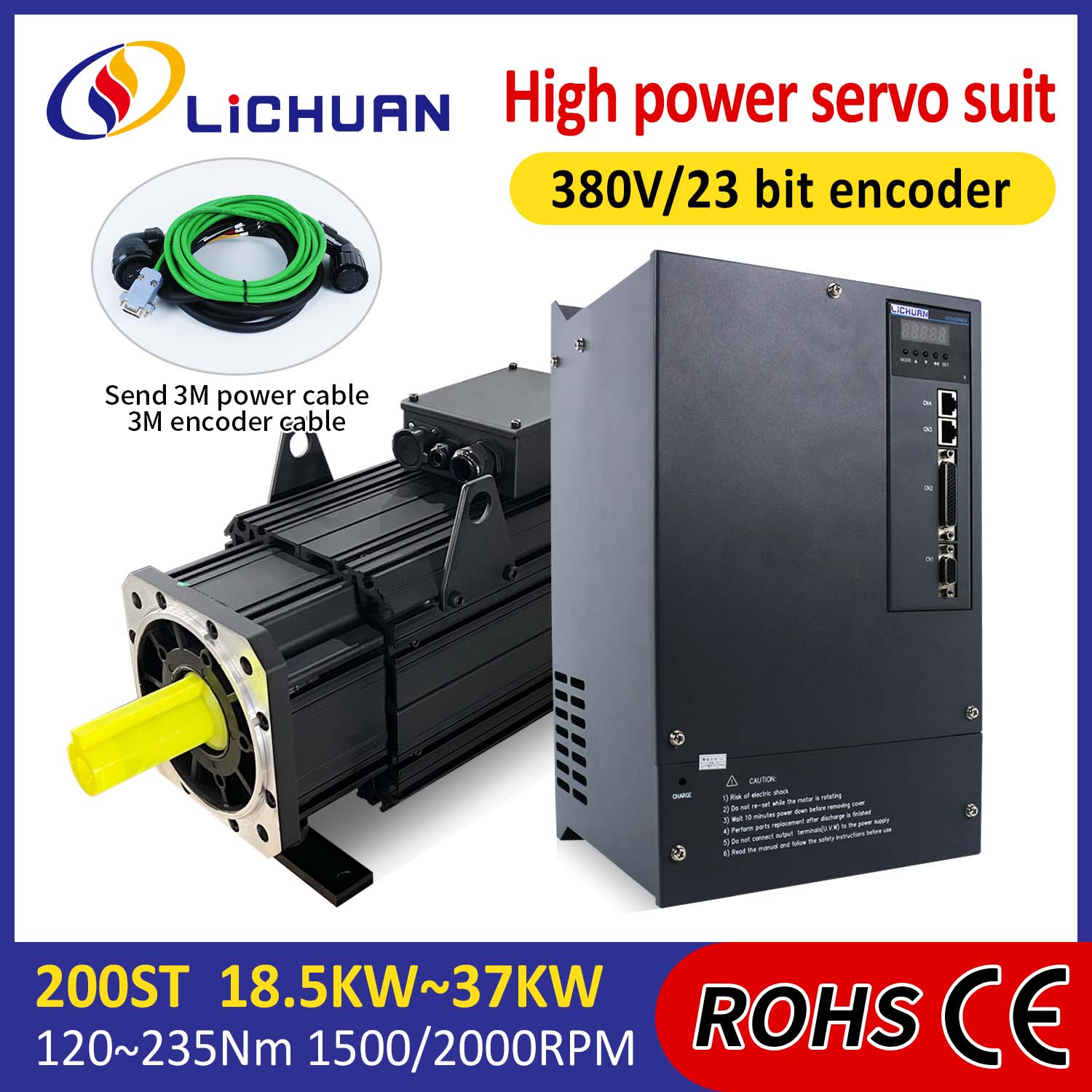 Kit de pilotes de servomoteur à courant alternatif Lichuan haute puissance 191N.m 30KW AC380V 52A 1500/2000 tr/min IP65