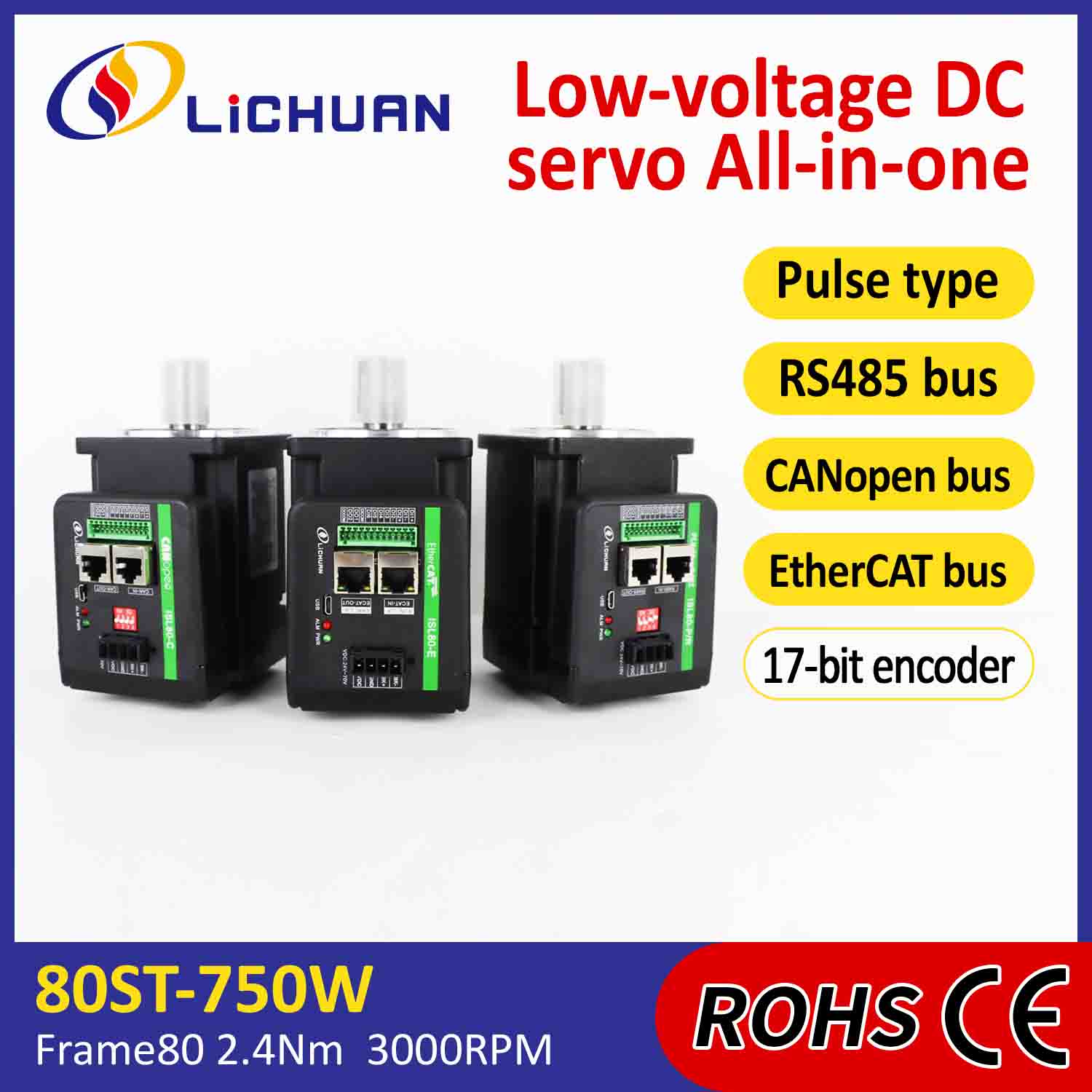 Lichuan – servomoteurs intégrés, pilote en forme de L, 750W, 2,4 n. m, DC48V, 20A, 3000 tr/min, IP65